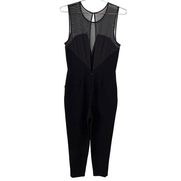 BCBGGeneration Jumpsuit Size 8 Black Sheer Mesh Panel Sleeveless One Piece Chic - Picture 3 of 8